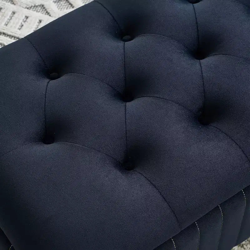 Banc de rangement en velours rembourré avec charnière de sécurité, pour salon et chambre à coucher
