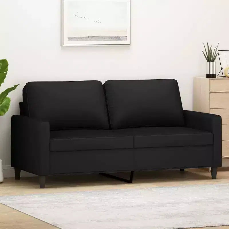 Canapé 2 places en velours noir avec cadre en métal robuste, assise rembourrée confortable, idéal pour le salon ou le coin détente