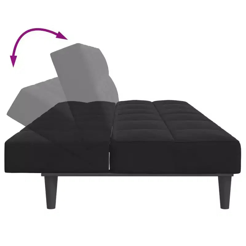 Canapé-lit 2 places avec repose-pieds en velours noir - Canapé convertible pour salon/bureau
