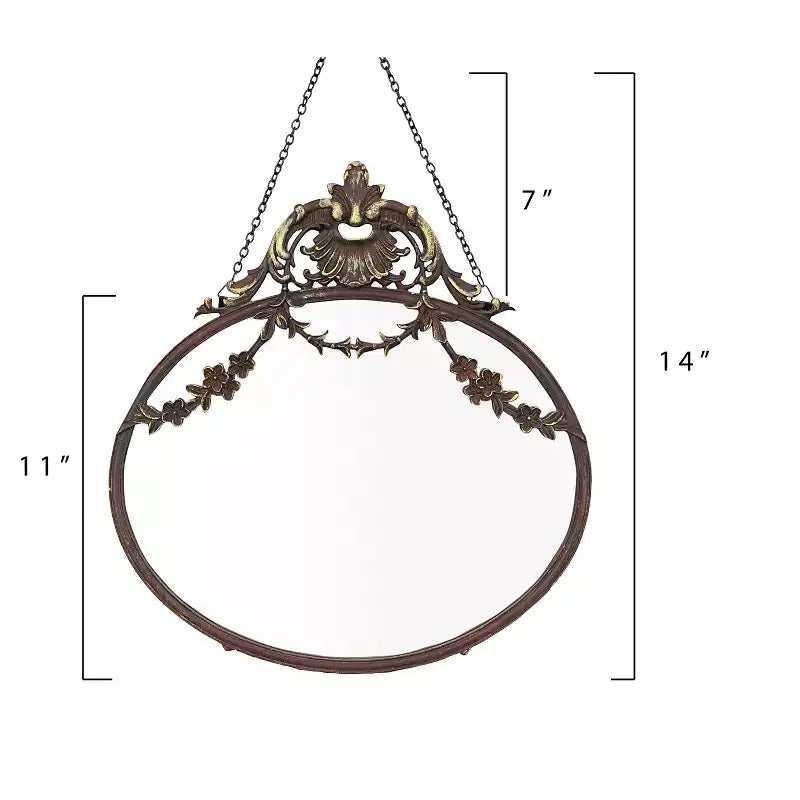 Miroir mural encadré en étain avec chaîne décorative et finition antique, bronze, de Storied Home
