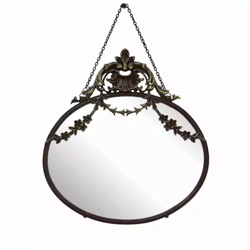 Miroir mural encadré en étain avec chaîne décorative et finition antique, bronze, de Storied Home