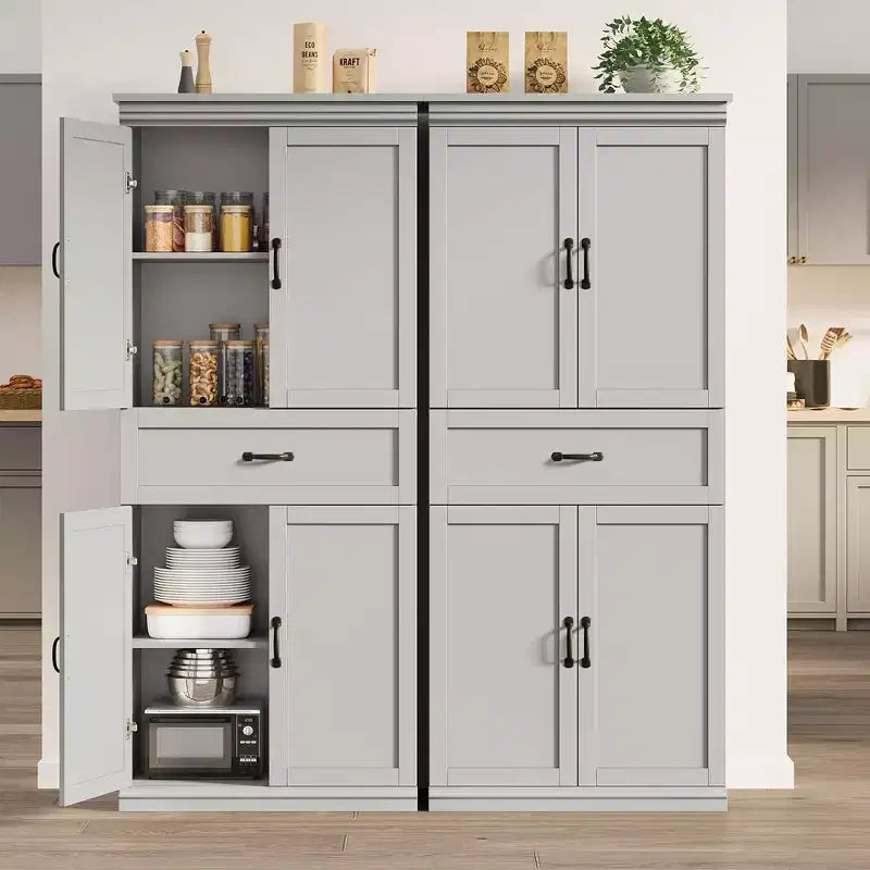 Meuble de rangement, armoire de cuisine haute de 70 po avec 2 portes et 3 étagères réglables, armoire autoportante, meuble de rangement moderne pour salle de bain
