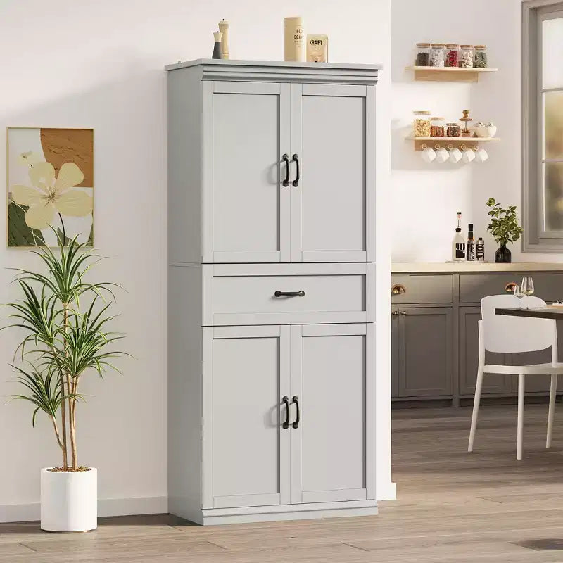 Meuble de rangement, armoire de cuisine haute de 70 po avec 2 portes et 3 étagères réglables, armoire autoportante, meuble de rangement moderne pour salle de bain