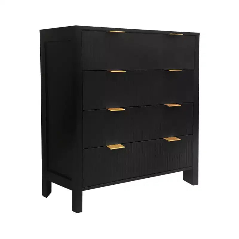 Commode à 4 tiroirs, Commode de chambre cannelée, Organisateur haut de style Mid-Century Modern avec poignée en métal, Rangement pour chambre, salon, couloir