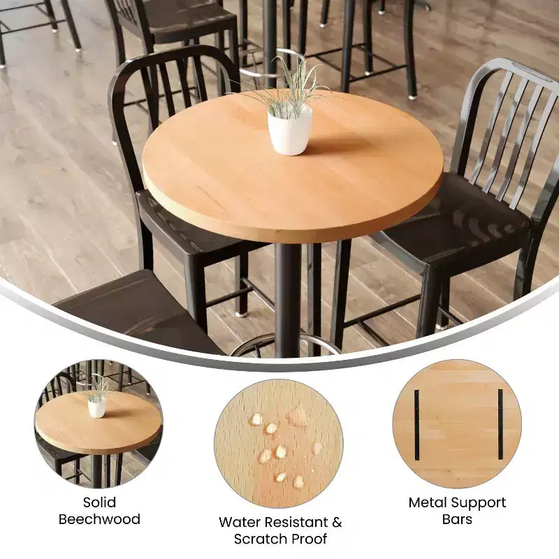 Dessus de table rond en bois massif de 3,8 cm d'épaisseur pour l'intérieur
