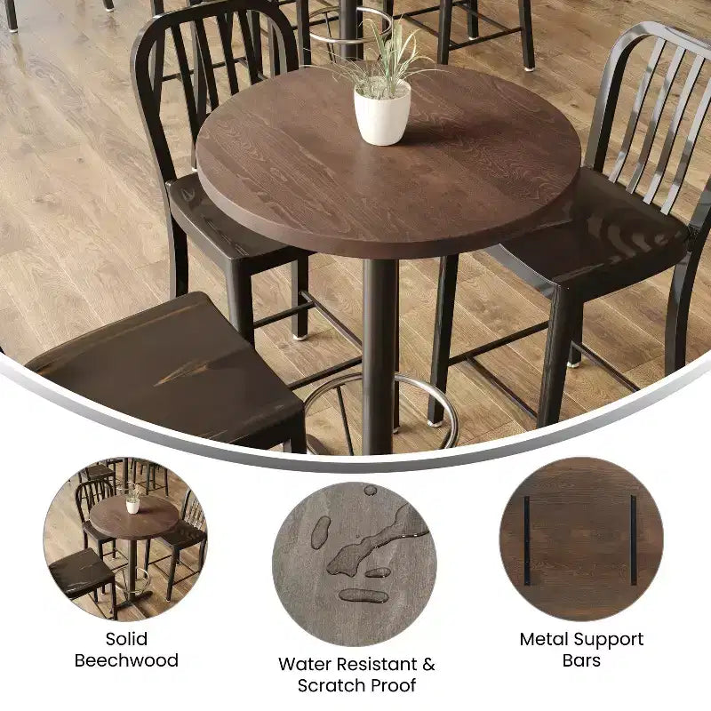 Dessus de table rond en bois massif de 3,8 cm d'épaisseur pour l'intérieur