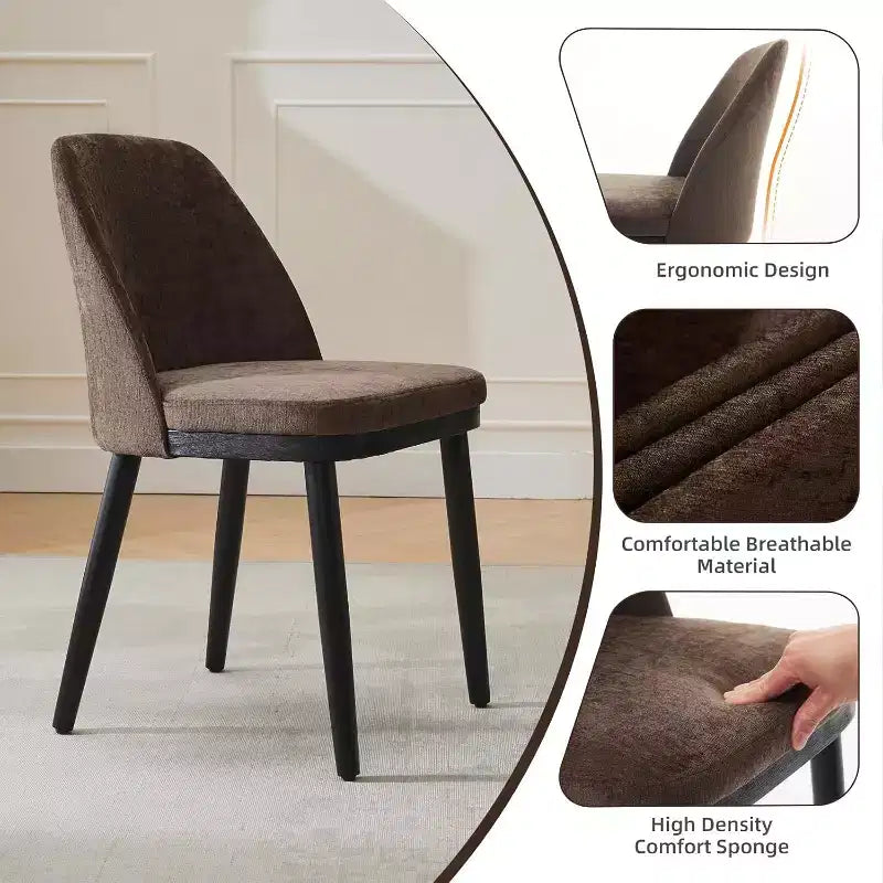 Chaise de salle à manger moderne, chaise de cuisine rembourrée en lin, chaise de salle à manger avec dossier incurvé, pieds en bois massif, pour cuisine, salle à manger