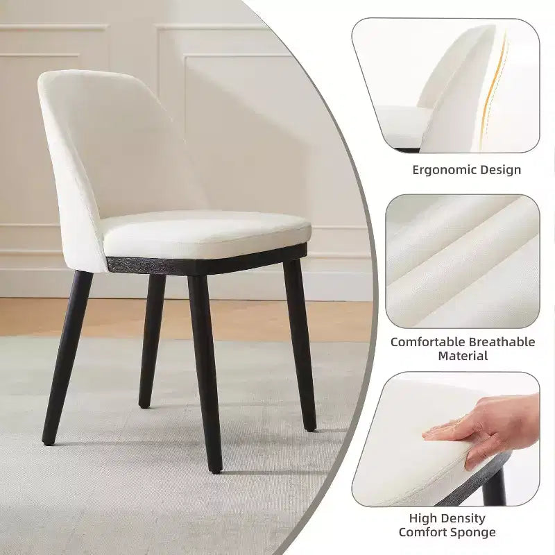 Chaise de salle à manger moderne, chaise de cuisine rembourrée en lin, chaise de salle à manger avec dossier incurvé, pieds en bois massif, pour cuisine, salle à manger