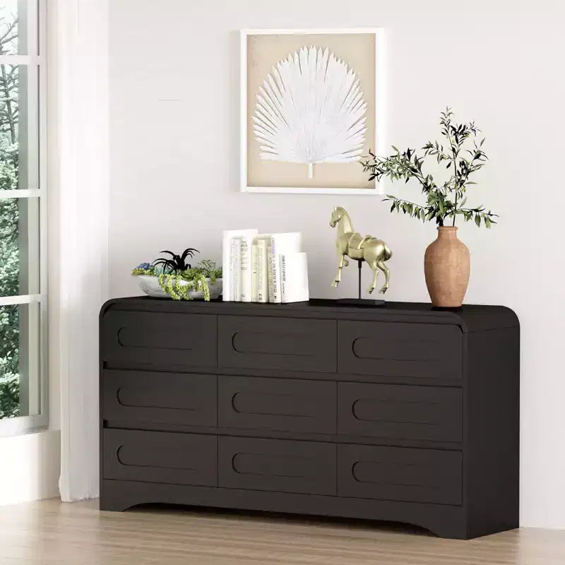 SOLACE FURNITURE 9 Drawers Dresser for Bedroom, 63 Wide Modern Dressers & Chest of Drawers with Pre-installed Slide