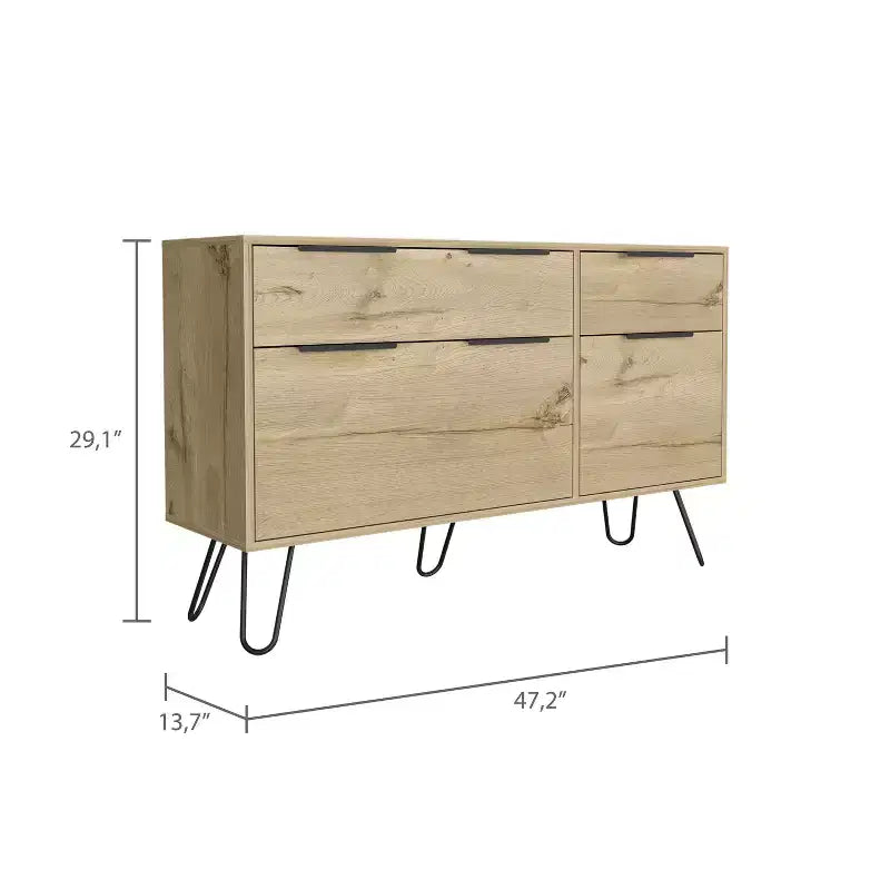 Commode 3/4 tiroirs Rangement compact pour vêtements, pieds en acier robustes et surface supérieure durable, pour salon/chambre/bureau, chêne clair