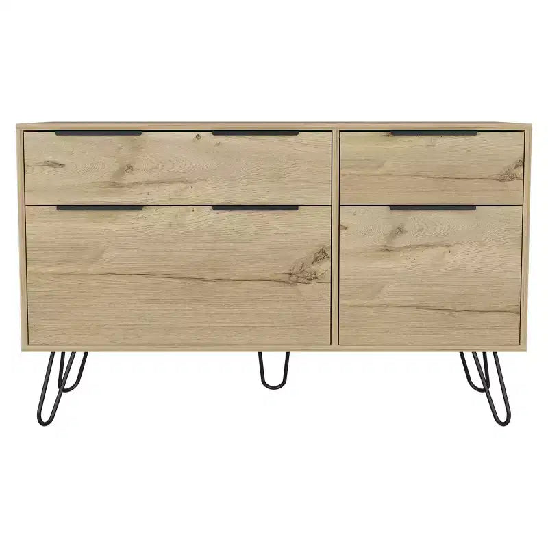 Commode 3/4 tiroirs Rangement compact pour vêtements, pieds en acier robustes et surface supérieure durable, pour salon/chambre/bureau, chêne clair