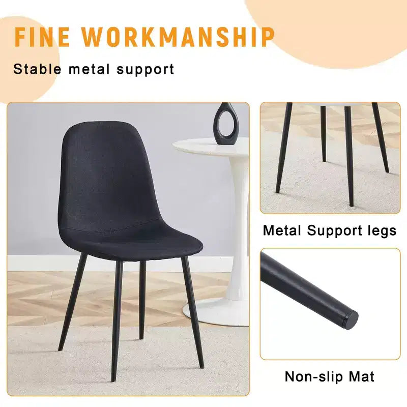 Chaises de salle à manger de luxe simples Lin Coton Noir Piétement en métal noir Convient à diverses décorations