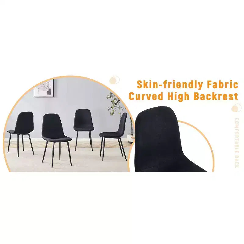 Chaises de salle à manger de luxe simples Lin Coton Noir Piétement en métal noir Convient à diverses décorations