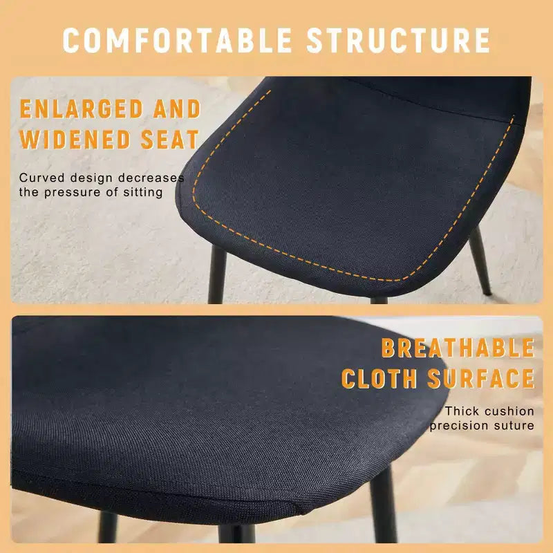 Chaises de salle à manger de luxe simples Lin Coton Noir Piétement en métal noir Convient à diverses décorations