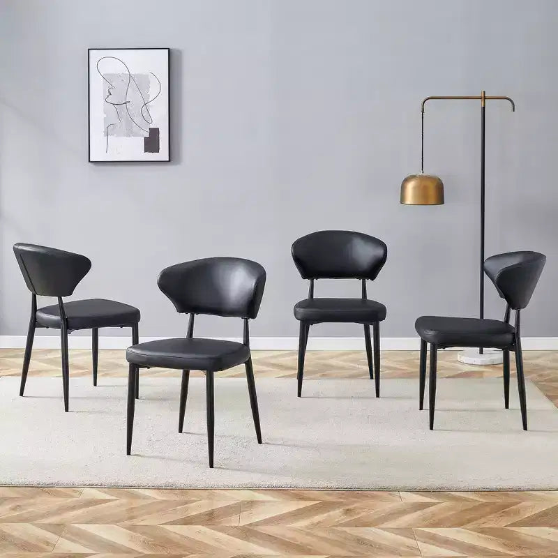 Chaises de salle à manger ergonomiques minimalistes noires, dossier incurvé, assise confortable