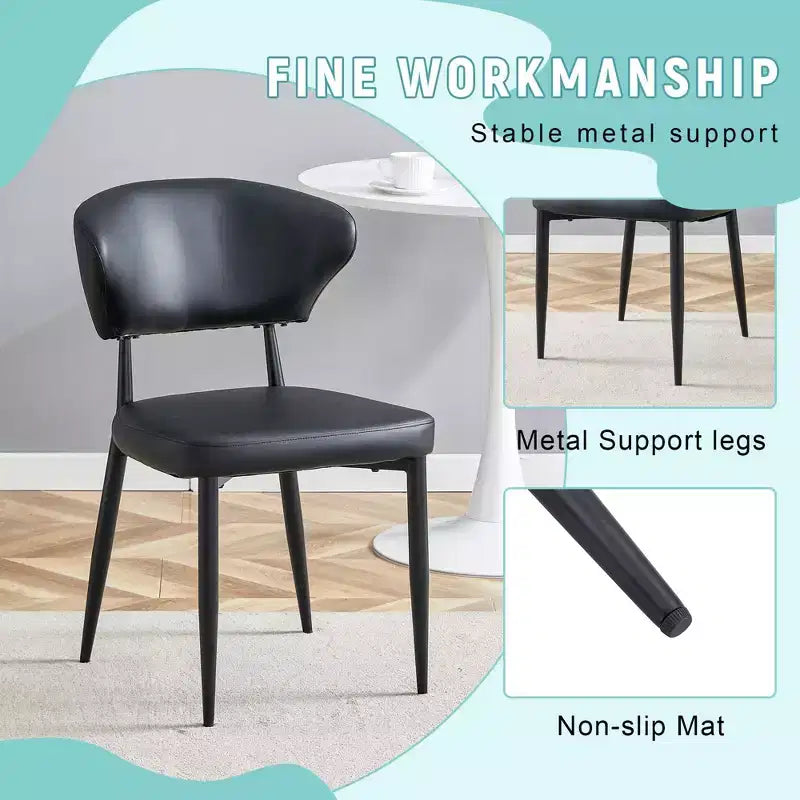 Chaises de salle à manger ergonomiques minimalistes noires, dossier incurvé, assise confortable