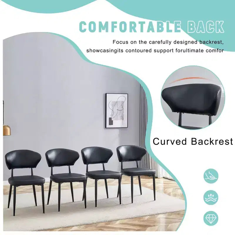 Chaises de salle à manger ergonomiques minimalistes noires, dossier incurvé, assise confortable
