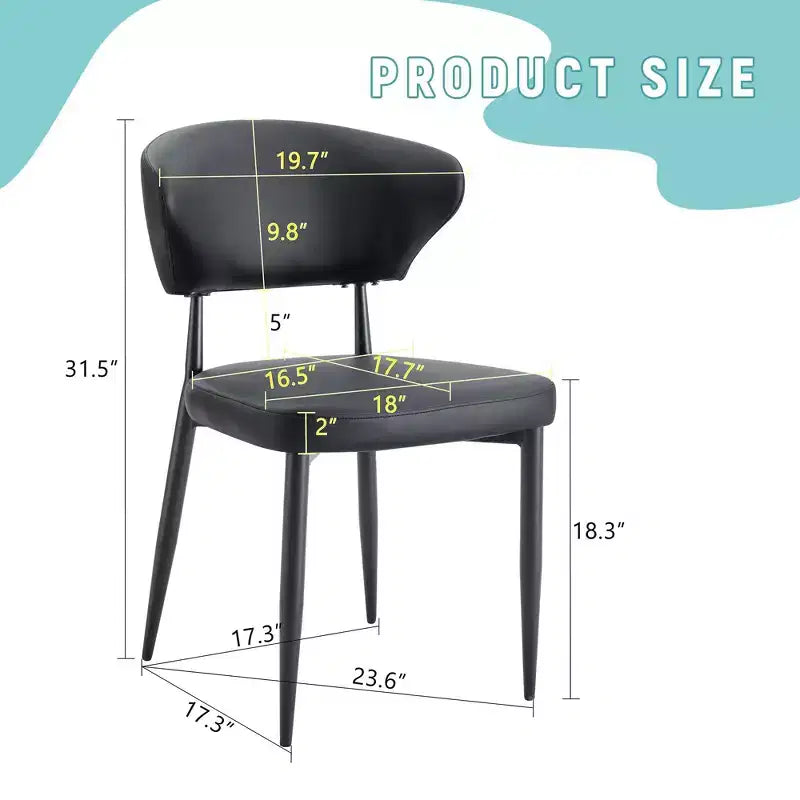 Chaises de salle à manger ergonomiques minimalistes noires, dossier incurvé, assise confortable