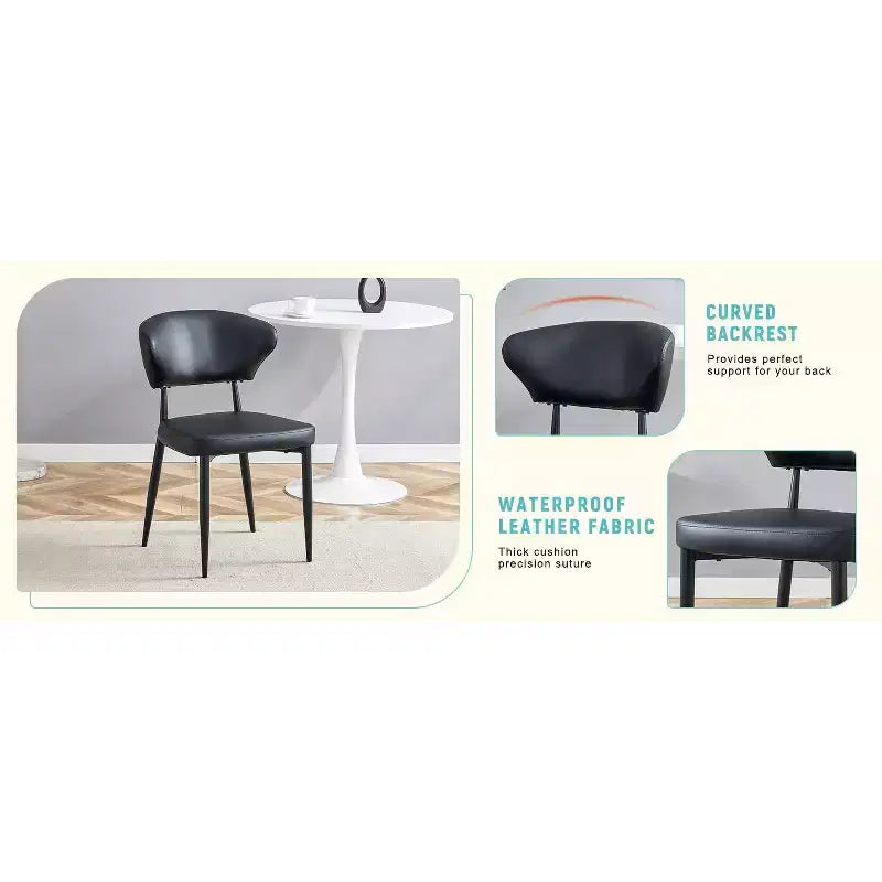 Chaises de salle à manger ergonomiques minimalistes noires, dossier incurvé, assise confortable