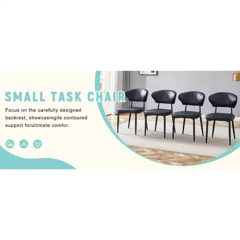 Chaises de salle à manger ergonomiques minimalistes noires, dossier incurvé, assise confortable
