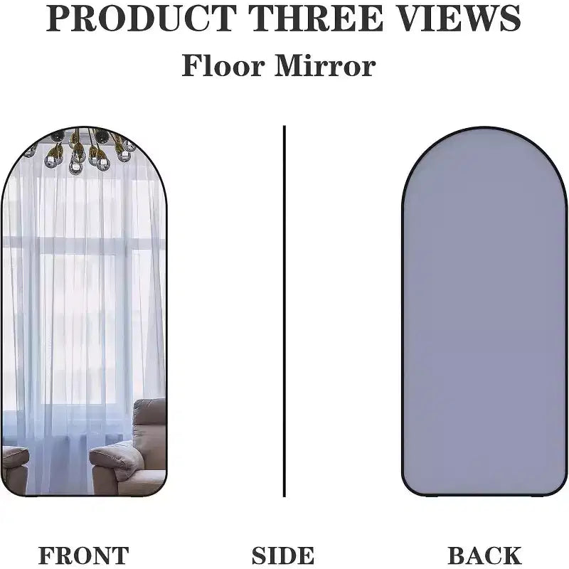 Miroir sur pied arqué de 71x32 po, cadre en aluminium noir, grand miroir pour salon, chambre, entrée