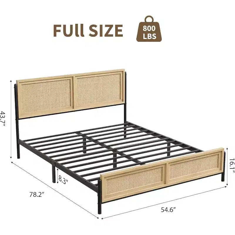 Cadre de lit en rotin - Boho Lit Double avec Rangement