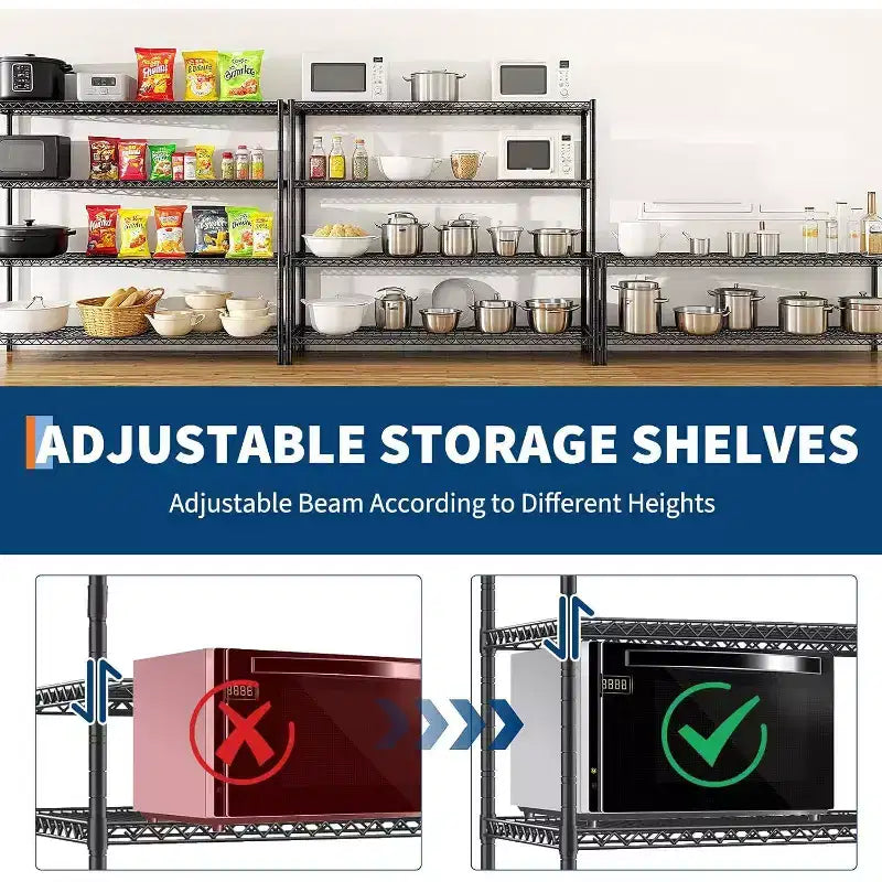 Étagère métallique à 4 niveaux robuste avec roulettes verrouillables, étagères réglables pour cuisine, garage, cellier, capacité de 1134 kg