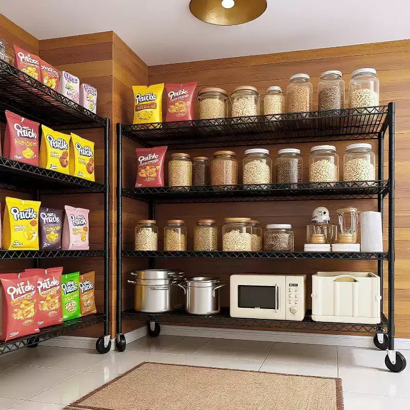 Étagère métallique à 4 niveaux robuste avec roulettes verrouillables, étagères réglables pour cuisine, garage, cellier, capacité de 1134 kg
