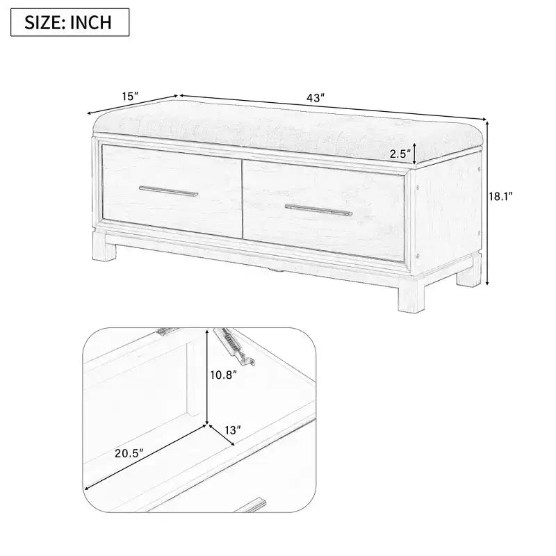 Banc à chaussures avec coussin amovible, banc d'entrée avec rangement caché pour le salon, l'entrée et les couloirs, bleu marine