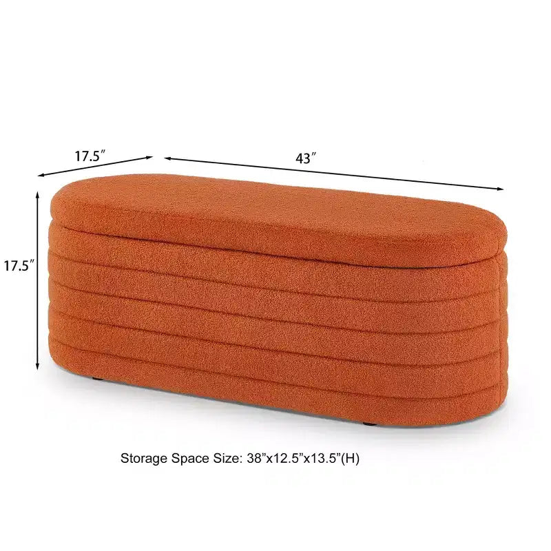 Banc pouf de rangement moderne, banc de lit rembourré avec rangement, tabouret de lit avec charnière de sécurité pour chambre, orange