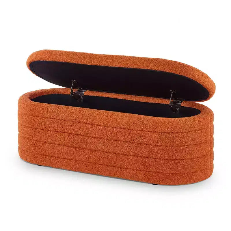 Banc pouf de rangement moderne, banc de lit rembourré avec rangement, tabouret de lit avec charnière de sécurité pour chambre, orange