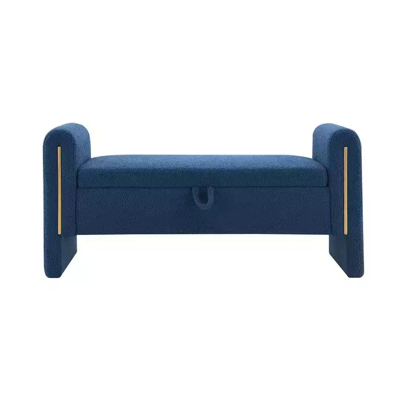 Banc de bout de lit moderne avec accoudoirs et rangement, grand repose-pieds rembourré, banc de fenêtre confortable pour le salon, bleu marine