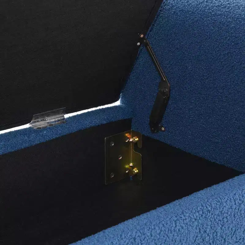 Banc de bout de lit moderne avec accoudoirs et rangement, grand repose-pieds rembourré, banc de fenêtre confortable pour le salon, bleu marine