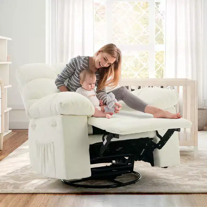 Fauteuil inclinable pivotant surdimensionné GUSTOWAVE pour adulte, inclinable manuel pivotant à 360°, canapé inclinable confortable en tissu doux