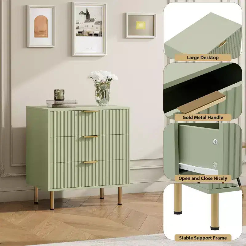 Commode à 3 tiroirs pour chambre à coucher, table de chevet moderne cannelée avec tiroirs profonds, organisateur en bois multifonctionnel pour salon, couloir et chambre d'enfant.