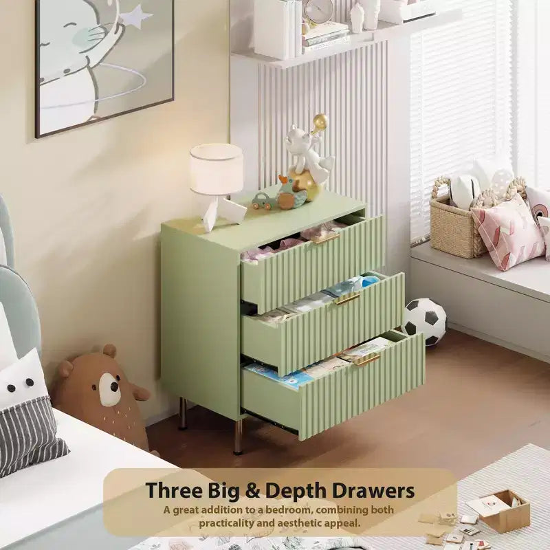 Commode à 3 tiroirs pour chambre à coucher, table de chevet moderne cannelée avec tiroirs profonds, organisateur en bois multifonctionnel pour salon, couloir et chambre d'enfant.