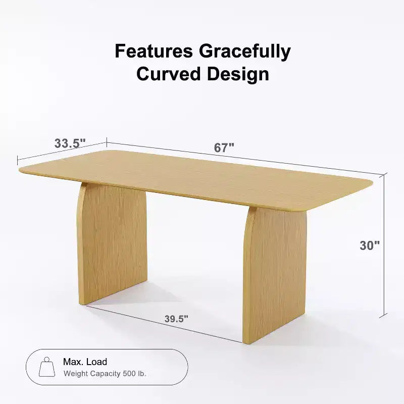 Table à manger rectangulaire 67 "Farmhouse" marron pour 4-6 personnes avec pieds de table arqués et ronds pour salle à manger et salon