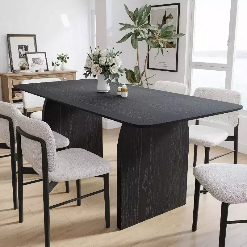 Table à manger rectangulaire 67 "Farmhouse" marron pour 4-6 personnes avec pieds de table arqués et ronds pour salle à manger et salon