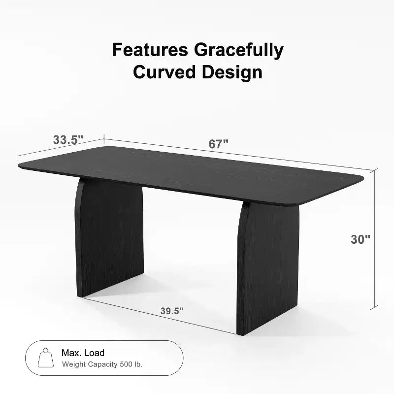 Table à manger rectangulaire 67 "Farmhouse" marron pour 4-6 personnes avec pieds de table arqués et ronds pour salle à manger et salon