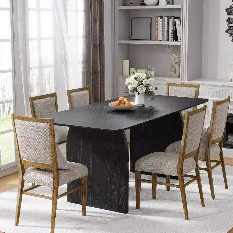 Table à manger rectangulaire 67 "Farmhouse" marron pour 4-6 personnes avec pieds de table arqués et ronds pour salle à manger et salon