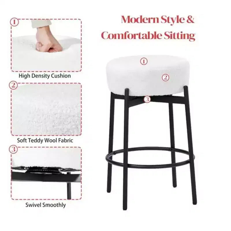 Lot de 2 tabourets de bar pivotants de 61 cm avec assise en tissu polaire Teddy, noir