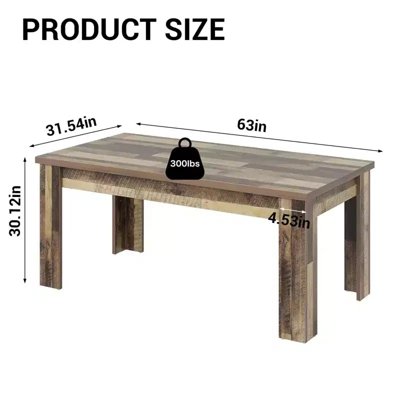 Table à manger de ferme pour 4 personnes - Table rectangulaire rustique en bois de 63 pouces pour petits espaces et appartements