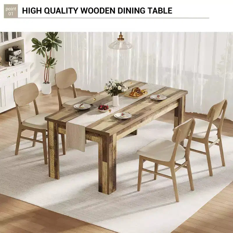 Table à manger de ferme pour 4 personnes - Table rectangulaire rustique en bois de 63 pouces pour petits espaces et appartements