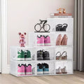 Boîtes de rangement pour chaussures, Boîtes de rangement empilables transparentes avec porte magnétique, Convient jusqu'à la taille US 13, Blanc transparent