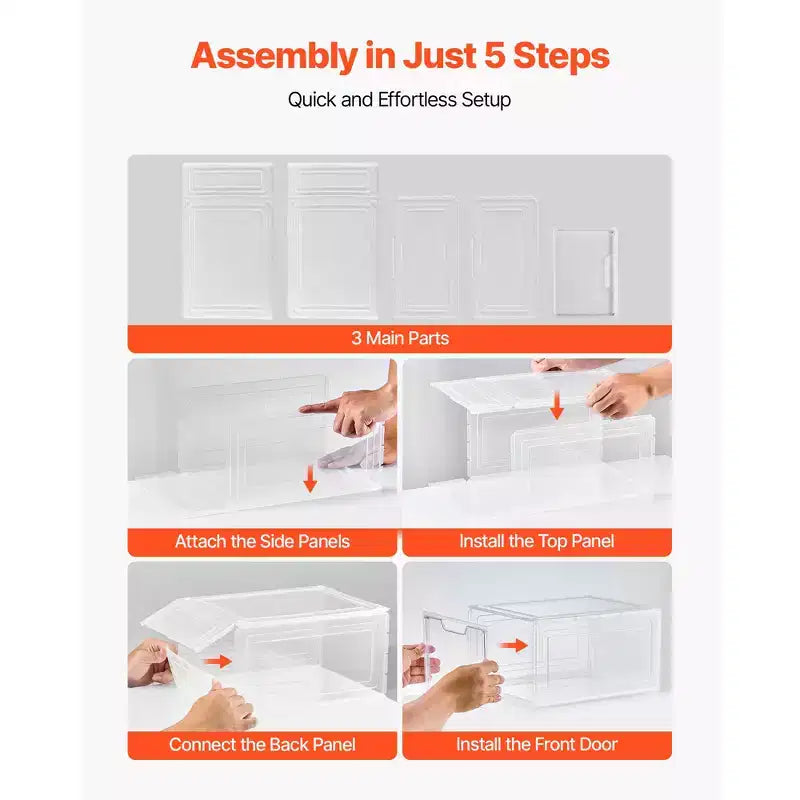 Boîtes de rangement pour chaussures, Boîtes de rangement empilables transparentes avec porte magnétique, Convient jusqu'à la taille US 13, Blanc transparent