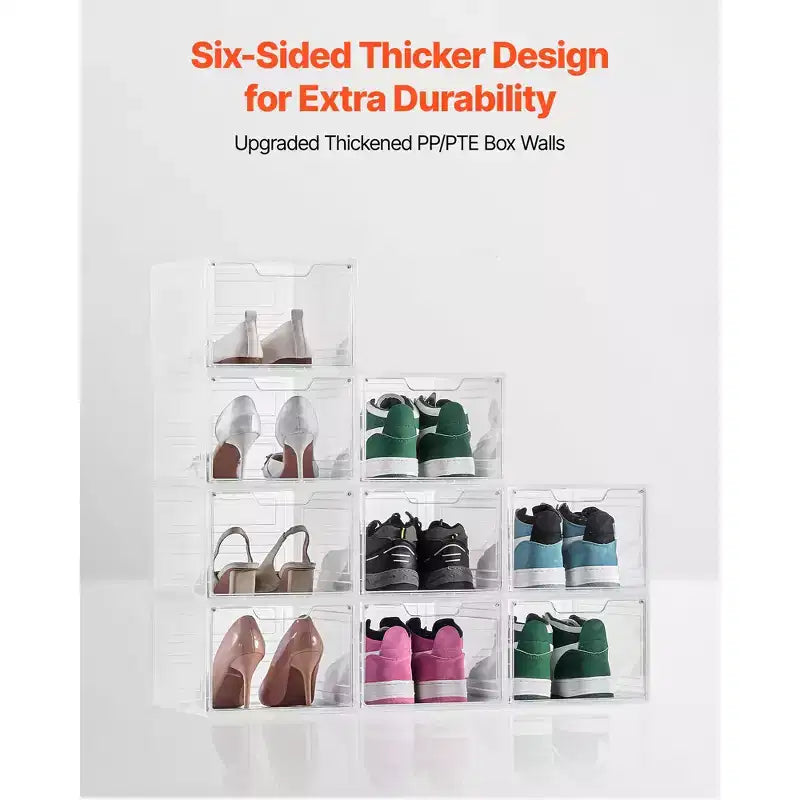 Boîtes de rangement pour chaussures, Boîtes de rangement empilables transparentes avec porte magnétique, Convient jusqu'à la taille US 13, Blanc transparent