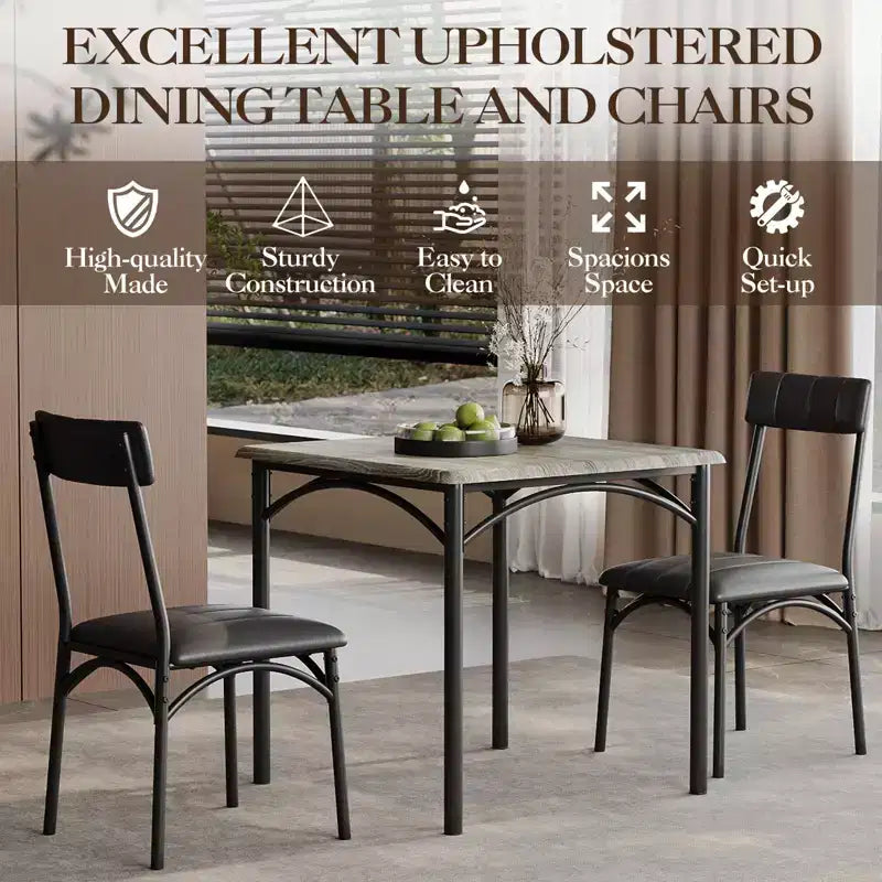 Ensemble repas compact pour petits espaces - Coin repas 2 chaises avec cadre en métal, table de cuisine peu encombrante
