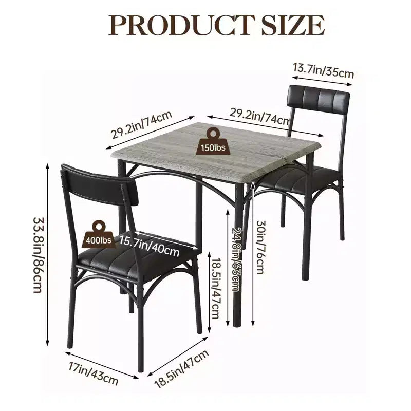 Ensemble repas compact pour petits espaces - Coin repas 2 chaises avec cadre en métal, table de cuisine peu encombrante