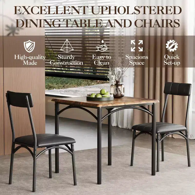 Ensemble repas compact pour petits espaces - Coin repas 2 chaises avec cadre en métal, table de cuisine peu encombrante