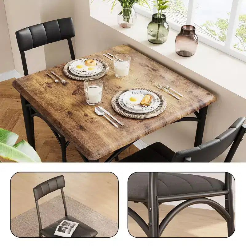 Ensemble repas compact pour petits espaces - Coin repas 2 chaises avec cadre en métal, table de cuisine peu encombrante